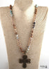 Boho Necklace, RH Precious Lava Stone, Cross and Bird